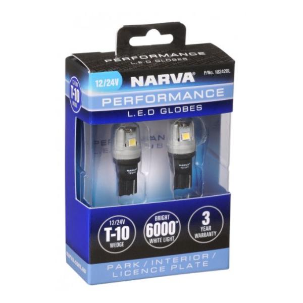 NARVA 12/24V T10 LED WEDGE GLOBE 2 PACK