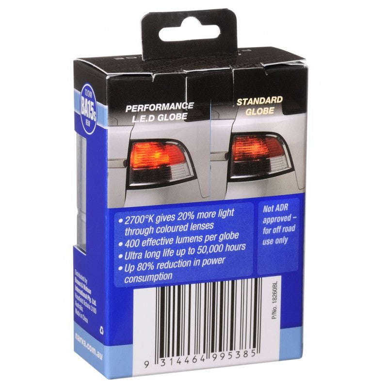 NARVA 12/24V BA15S R5W LED GLOBES 2 PACK