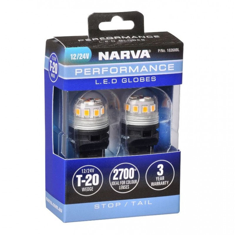 NARVA 12/24V T20 W21/5W LED WEDGE GLOBES