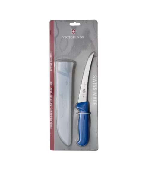 Victorinox Boning Knife Stiff Curved Blade Blue handle with sheath