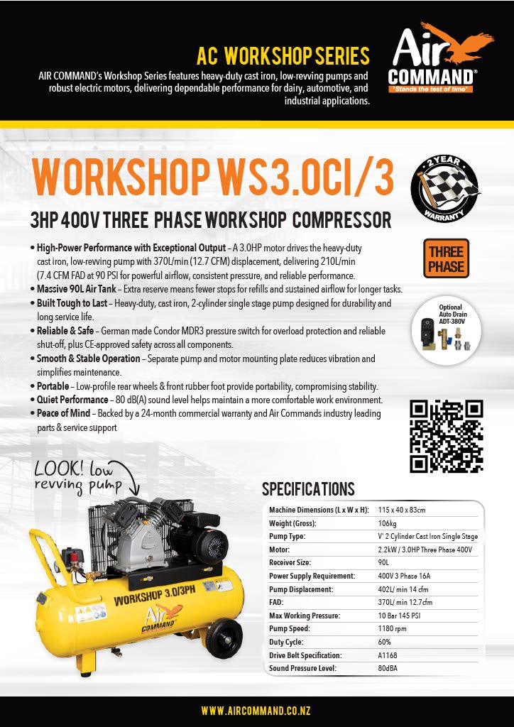 Air Command Workshop 3.0/3PH Air Compressor 3-Phase (400v)