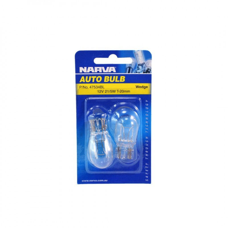 NARVA WEDGE GLOBE 12V 21/5W T20 2PK