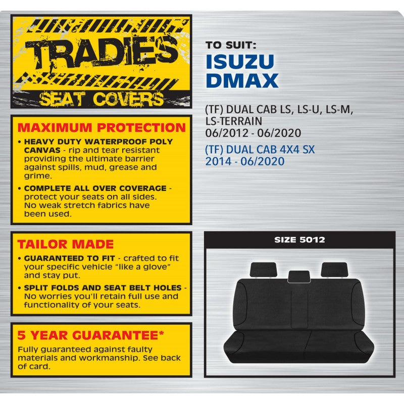 TRADIES Black Canvas Rear Bench Seat Cover -DMax and BT50 2020-On