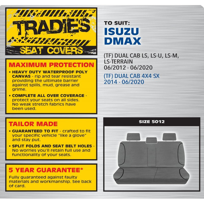 Grey Canvas Rear Bench Seat Cover - Dmax