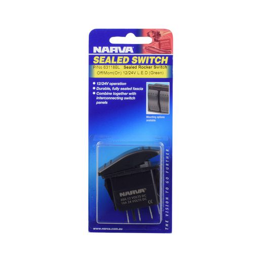 Narva Switch Sealed Rocker Off/Mom On Green