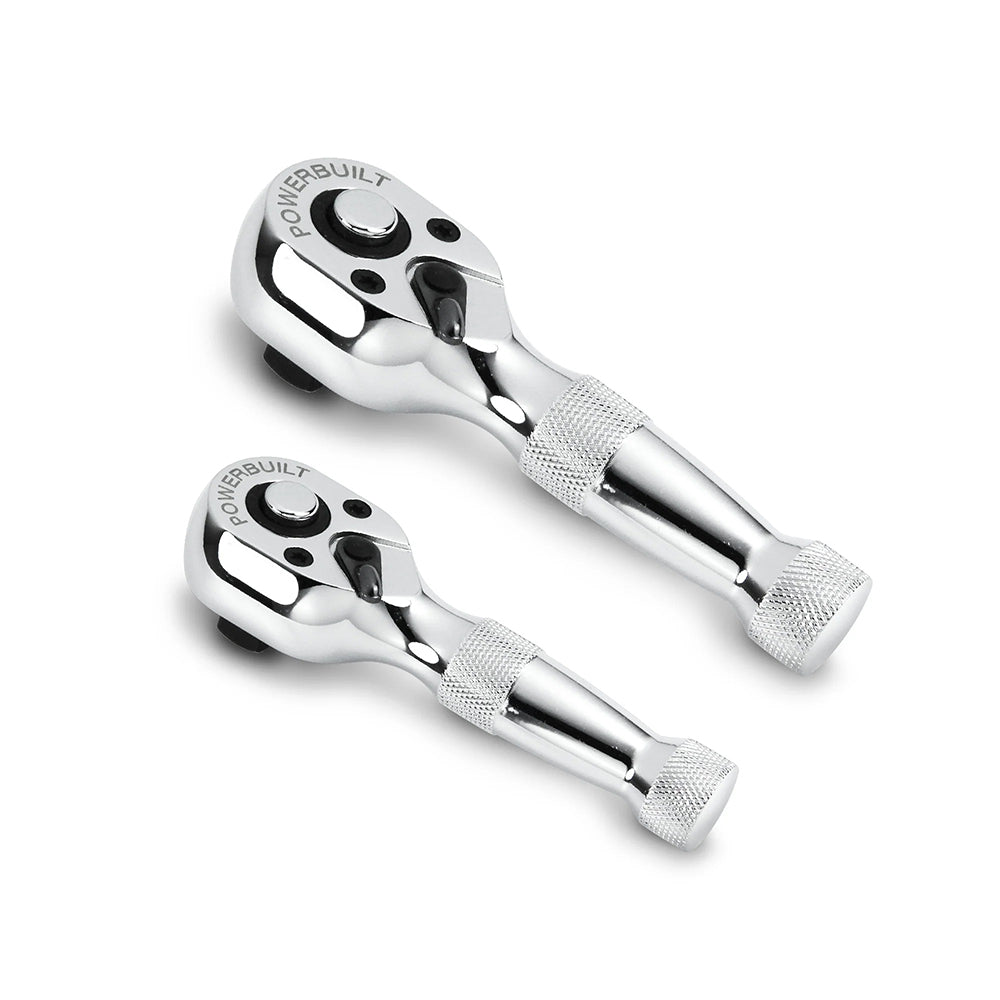 Powerbuilt 2pc 1/4 Dr and 3/8 inch Dr Stubby Ratchet Set