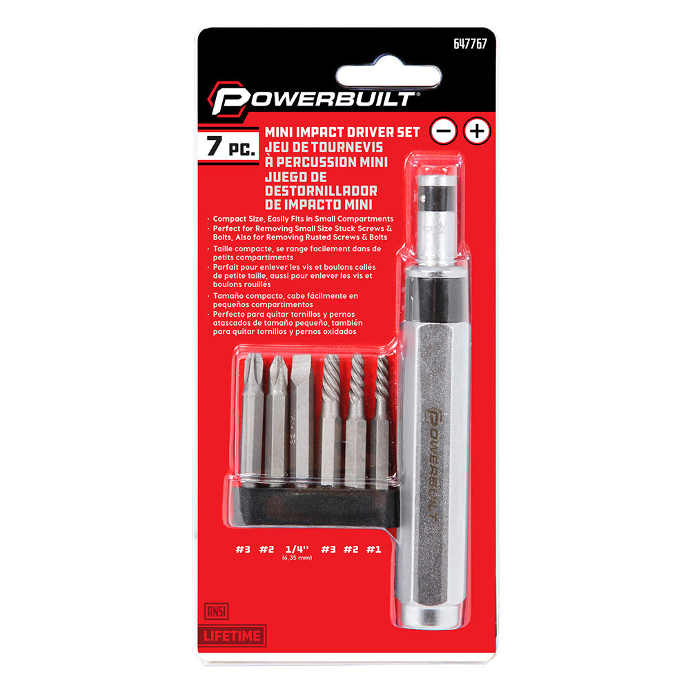 Powerbuilt 7pc Mini Impact Driver and Screw Extractor Set