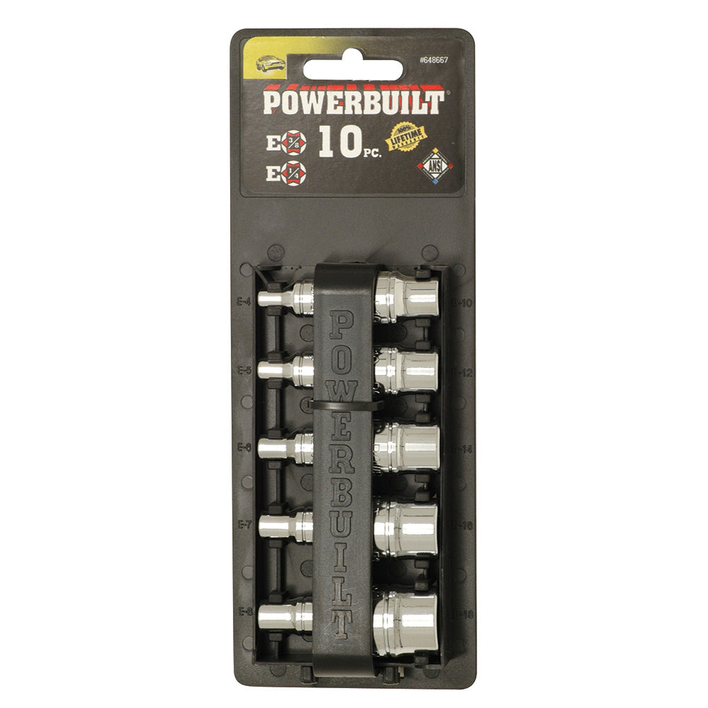 Powerbuilt Female Torx E Socket Set 1/4in Dr, 3/8in Dr 10Pc