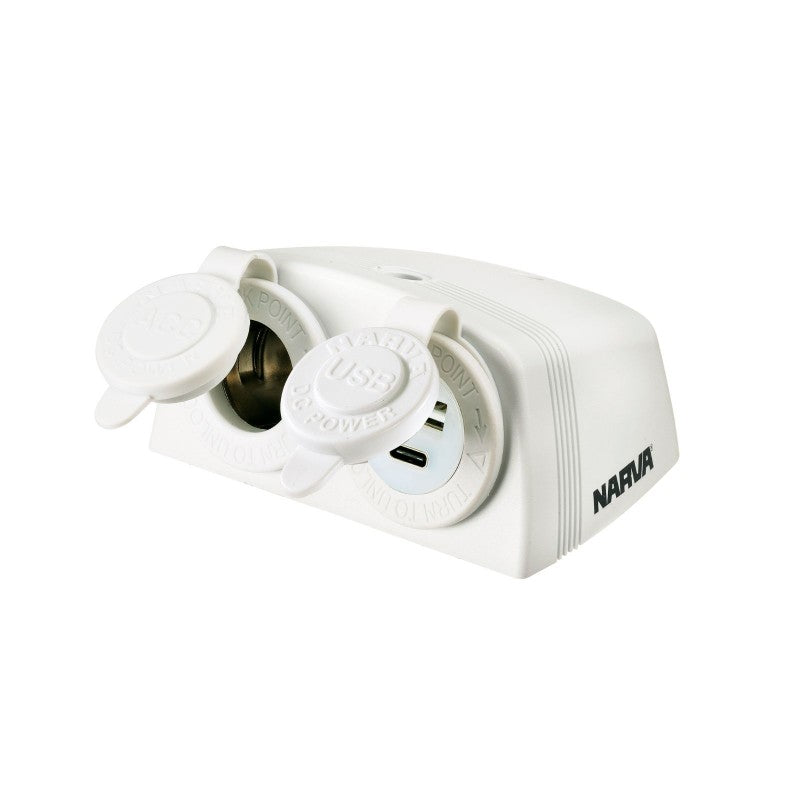 NARVA Heavy Duty Twin Accessory/Usb/Usb C Socket White