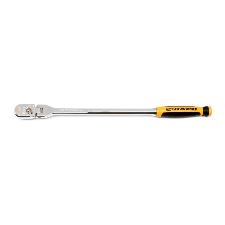 GW 3/8 Inch Drive 120XP Dual Material Handle Flex Head Teardrop Ratchet 15-1/2 Inch