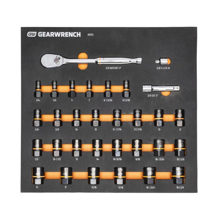 GW 31 Piece 3/8 Inch Drive 90T Ratchet And Bolt Biter Socket Set In EVA Tray New