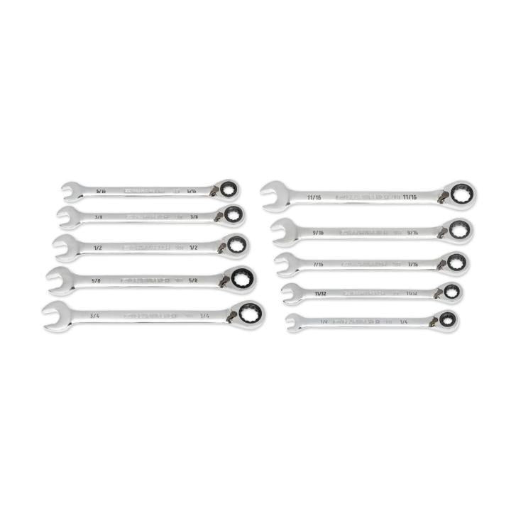 GW 10 PC 90T 12 PT SAE REVERSIBLE RATCHETING WRENCH SET