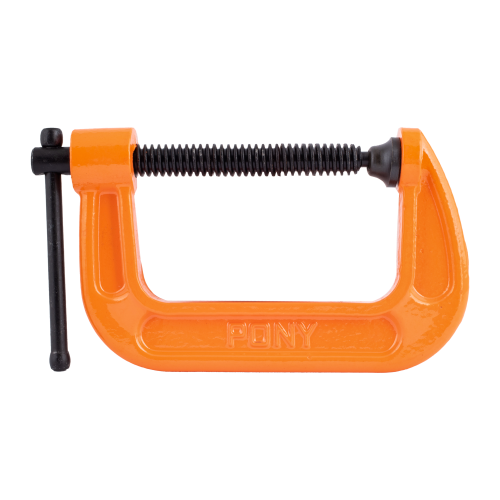 Pony Jorgenson Orange C-clamp with black screw on a white background