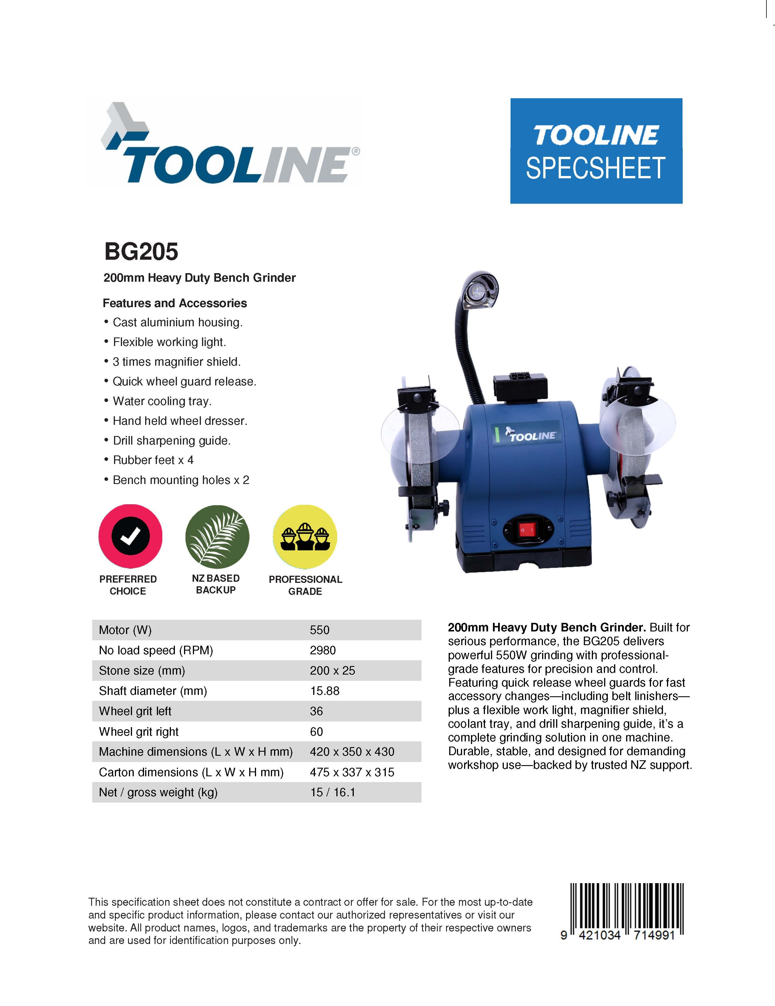 Tooline BG205 200mm Bench Grinder