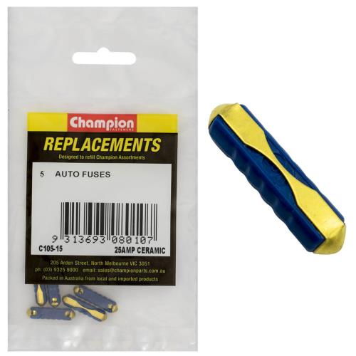 Champion 6Ac 25Amp Ceramic Euro Fuse -5Pk