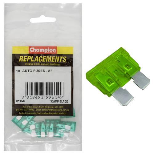 Champion Af 30Amp Standard Blade Fuse Green -10Pk