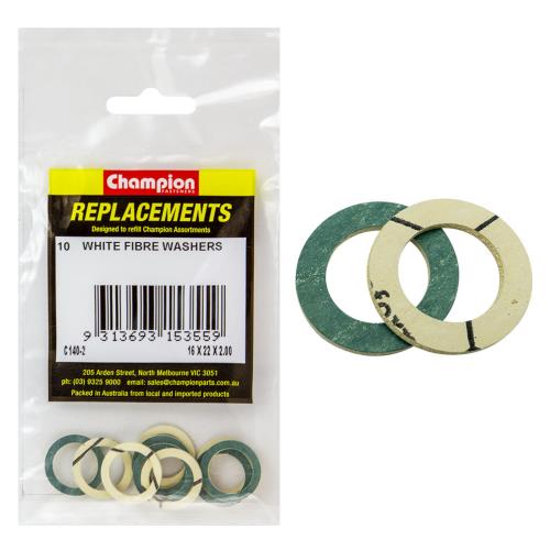 Champion M16 X 22 X2.0mm White Fibre Sump Plug Washer-10Pk