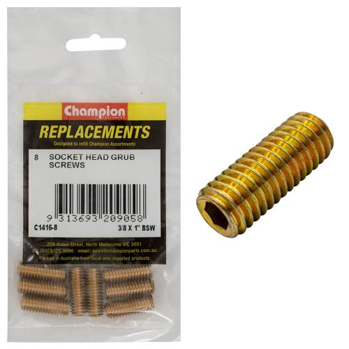 Champion 3/8In X 1In Bsw Socket Grub Screw -8Pk