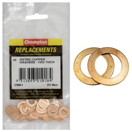 Champion M8 X 16mm X 1.0mm Copper Washer -40Pk