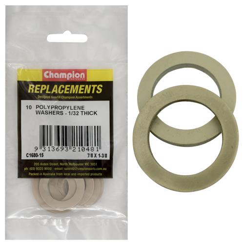 Champion 7/8In X 1-3/8In X 1/32In Polypropylene Washer -10Pk