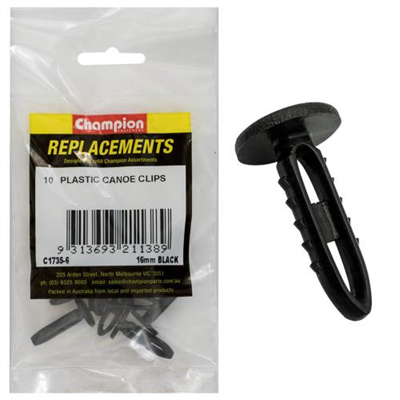 Champion Canoe Clip Black 19mm Head X 16.8mm -10Pk