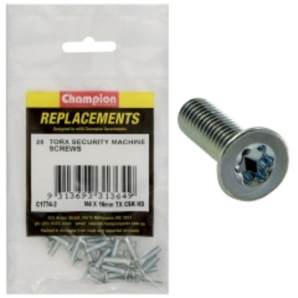 Champion M4 X 16mm Machine Screw -Csk -Tx -25Pk