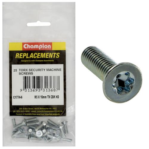 Champion M5 X 16mm Machine Screw -Csk -Tx -25Pk