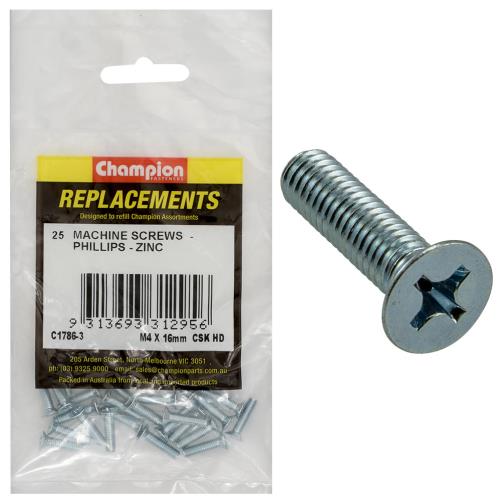 Champion M4 X 16mm Machine Screw -Csk -Ph -25Pk