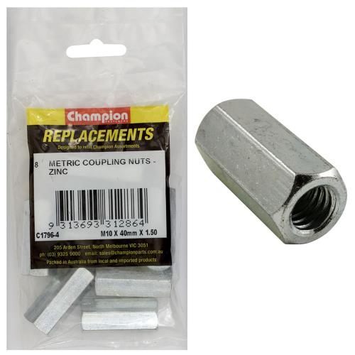 Champion M10 X 40mm X 1.50 Hex Coupler Nut -8Pk