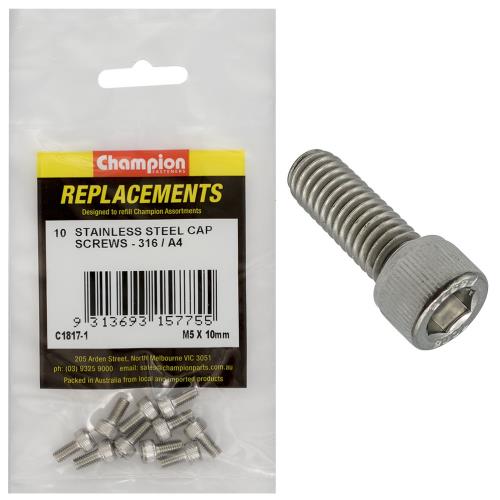 Champion M5 X 10mm Socket Cap Screw 316/A4 -10Pk