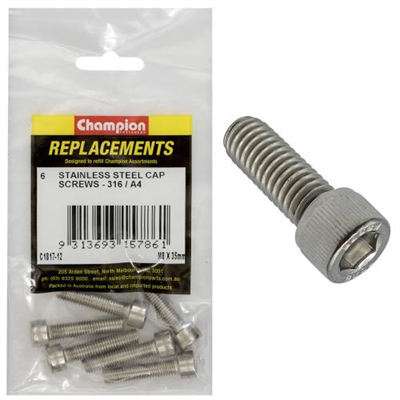 Champion M8 X 35mm Socket Cap Screw 316/A4 -6Pk