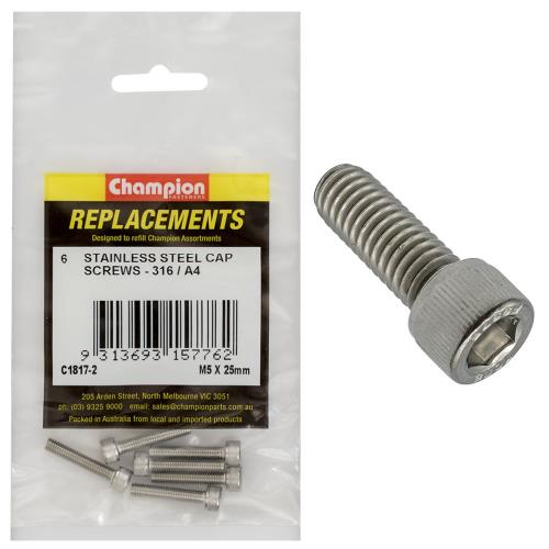 Champion M5 X 25mm Socket Cap Screw 316/A4 -6Pk