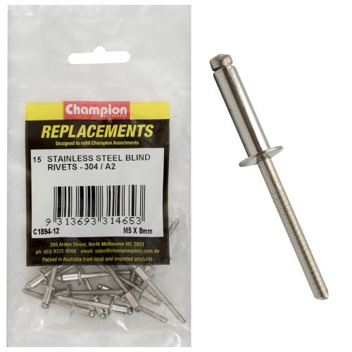 Champion 5.0mm X 8mm Blind Rivet -304/A2 -25Pk