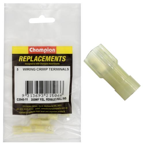 Champion Yellow Female Insulated Push-On Spade Terminal -5Pk