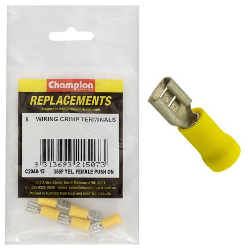 Champion Yellow Female Push-On Spade Terminal -5Pk