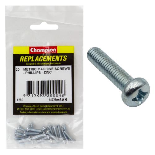 Champion M4 X 16mm Machine Screw P/H Phillips -20Pk