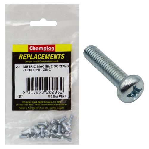 Champion M5 X 10mm Machine Screw P/H Phillips -20Pk