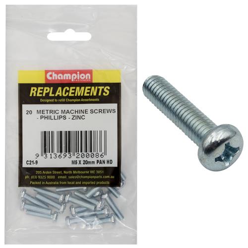 Champion M5 X 20mm Machine Screw P/H Phillips -20Pk