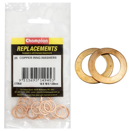 Champion M14 X 18mm X 1.5mm Copper Ring Washer -25Pk