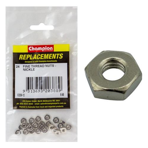Champion 6/40In Unf Hexagonal Nut Ni -24Pk