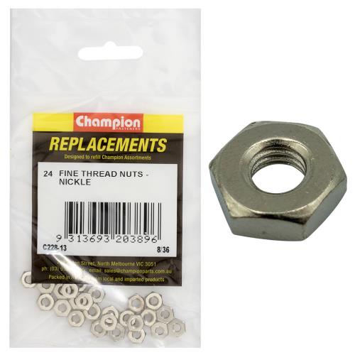 Champion 8/36In Unf Hexagonal Nut Ni -24Pk