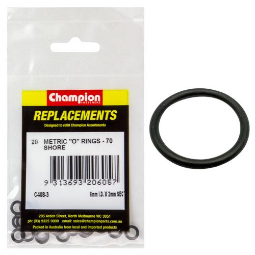 Champion 6mm I.D. X 2mm Metric O-Ring -20Pk