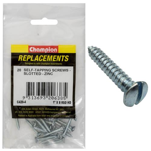Champion 8G X 1In S/Tapping Screw Rsd Head Slotted -20Pk