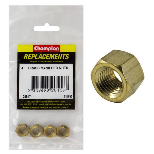 Champion 7/16In Unc Brass Manifold Nut -4Pk