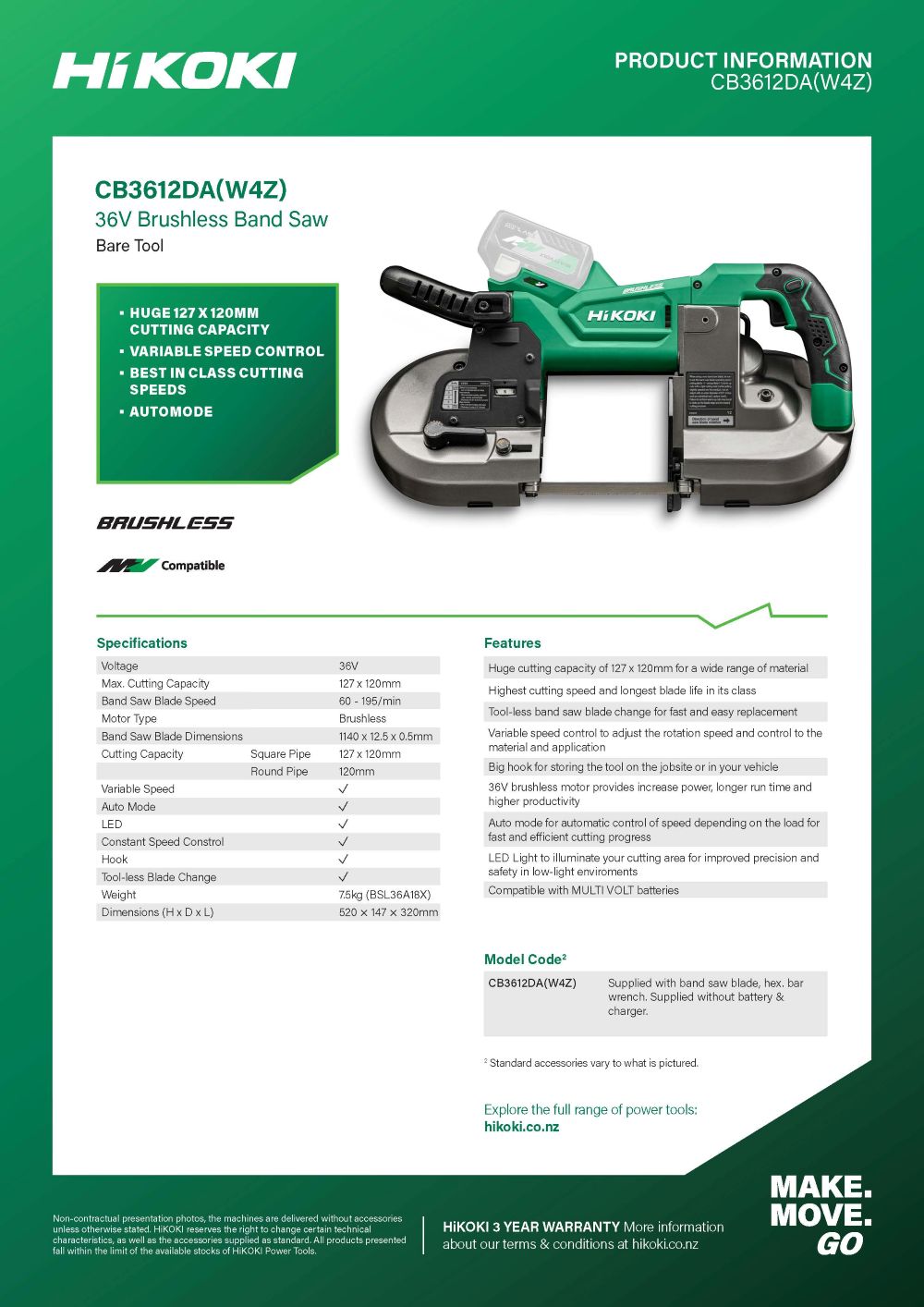 Hikoki 36V Brushless Band Saw Bare Tool