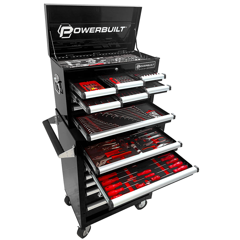 Powerbuilt 249Pc Tool Chest, Roller Cabinet & Assorted Tools - Black