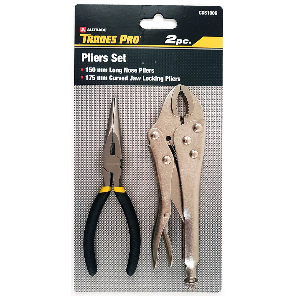 Powerbuilt 2Pc Pack 150mm/6in Long Nose Plier & 175mm/7in Curved Jaw Locking Plier