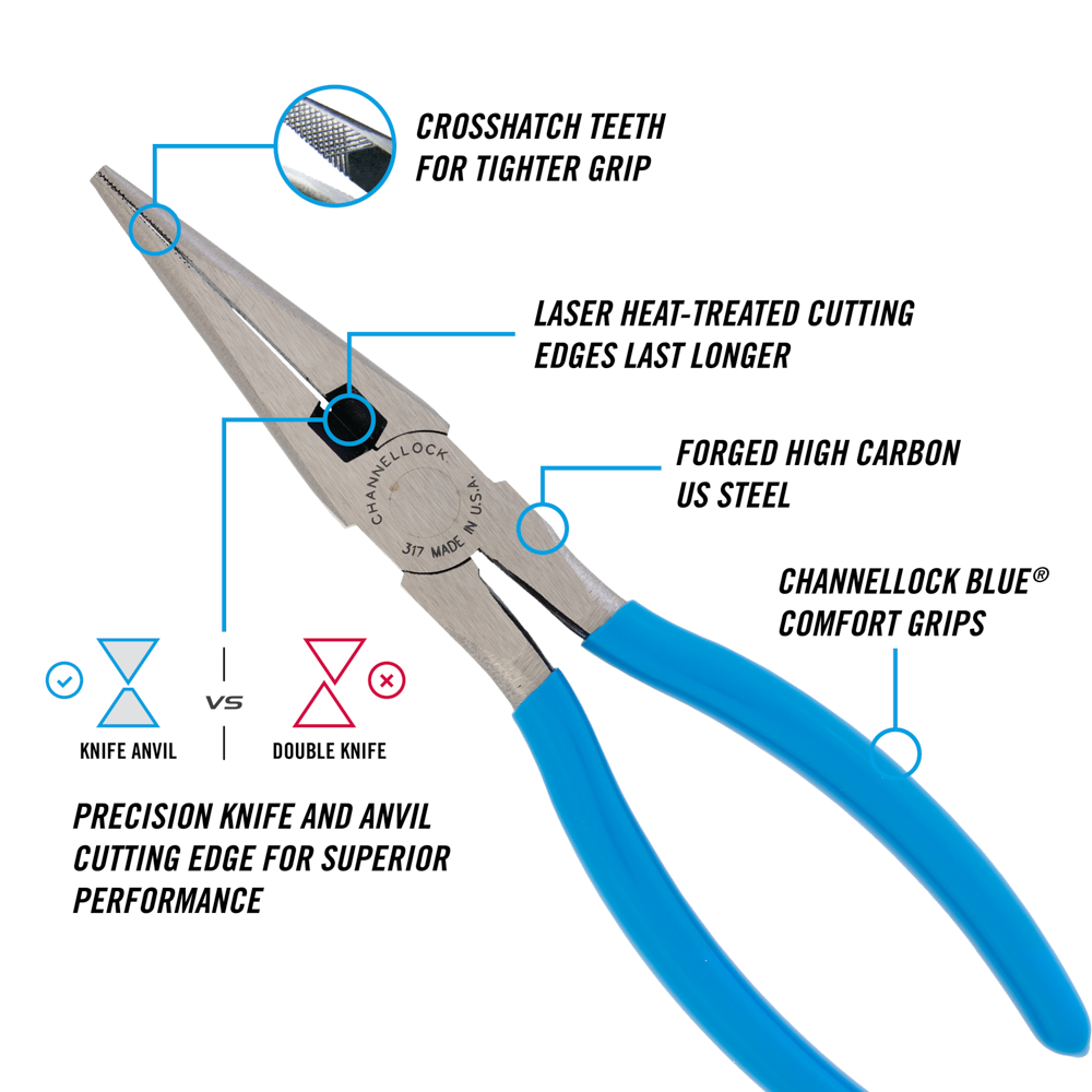 Channellock #317G LONG NOSE PLIER-203mm