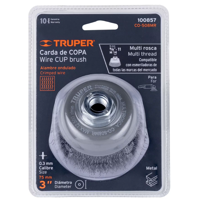 Truper Wire Cup Brush Crimped Multifitt 75mm