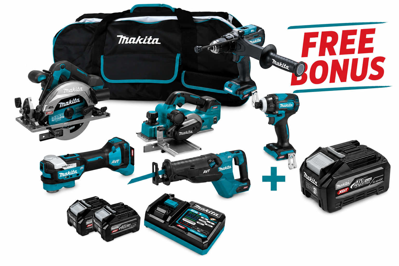 Makita 40Vmax XGT Brushless 6 Piece Combo Kit 2x4.0AH